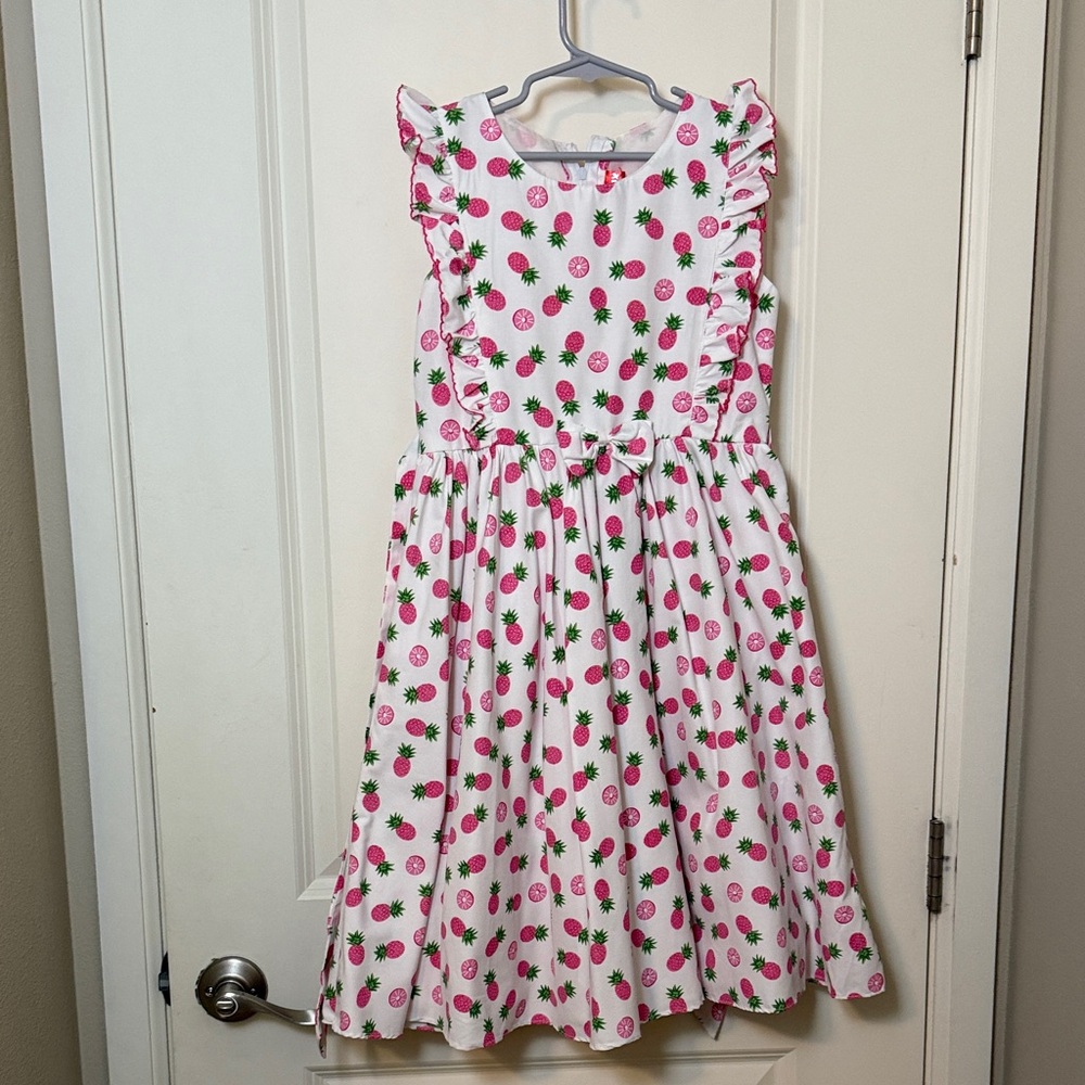 Charming Pink and Green Pineapple Print Kids Dress